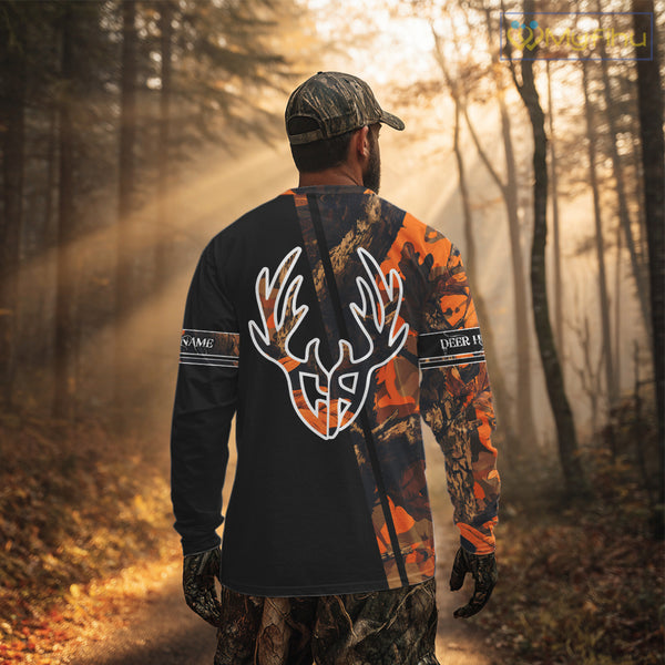 Orange Forest Camo Deer Hunting Shirts With Full All Over 3D For Deer Hunters NBT274