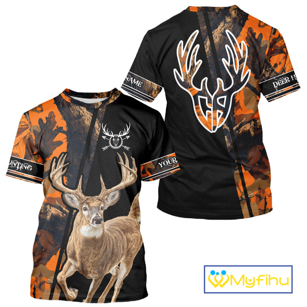 Orange Forest Camo Deer Hunting Shirts With Full All Over 3D For Deer Hunters NBT274