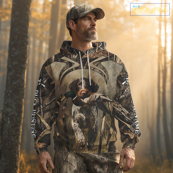 Mallard Duck Hunting German Wirehaired Pointer Dog Camouflage Shirts for Hunters, Duck Hunting Clothing NBT211