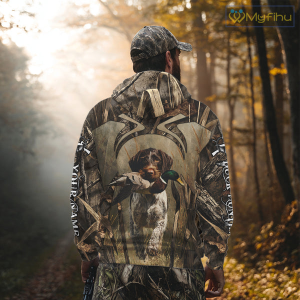 Mallard Duck Hunting German Wirehaired Pointer Dog Camouflage Shirts for Hunters, Duck Hunting Clothing NBT211