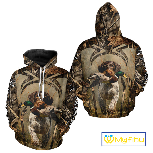 Mallard Duck Hunting German Wirehaired Pointer Dog Camouflage Shirts for Hunters, Duck Hunting Clothing NBT211