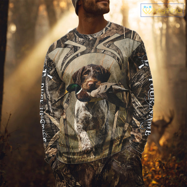 Mallard Duck Hunting German Wirehaired Pointer Dog Camouflage Shirts for Hunters, Duck Hunting Clothing NBT211