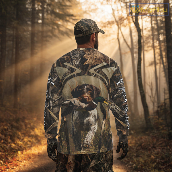 Mallard Duck Hunting German Wirehaired Pointer Dog Camouflage Shirts for Hunters, Duck Hunting Clothing NBT211