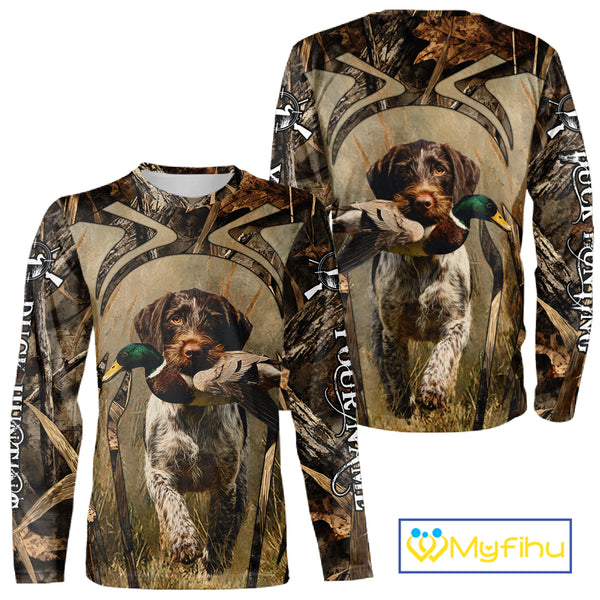 Mallard Duck Hunting German Wirehaired Pointer Dog Camouflage Shirts for Hunters, Duck Hunting Clothing NBT211