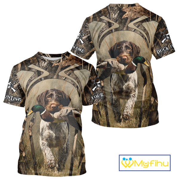 Mallard Duck Hunting German Wirehaired Pointer Dog Camouflage Shirts for Hunters, Duck Hunting Clothing NBT211