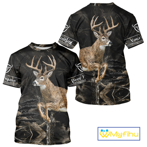 Deer Hunting Dark Camouflage Shirts for Deer Hunters, Personalized Hunting Shirts NBT278
