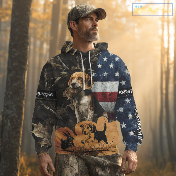 Custom Rabbit Hunting Camo US Flag 3D Shirts for Hunters, Rabbit Hunting Clothing NBT214