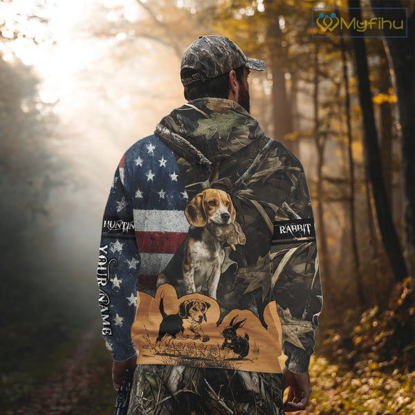 Custom Rabbit Hunting Camo US Flag 3D Shirts for Hunters, Rabbit Hunting Clothing NBT214