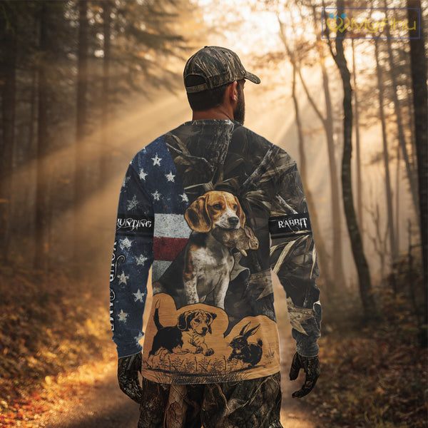 Custom Rabbit Hunting Camo US Flag 3D Shirts for Hunters, Rabbit Hunting Clothing NBT214