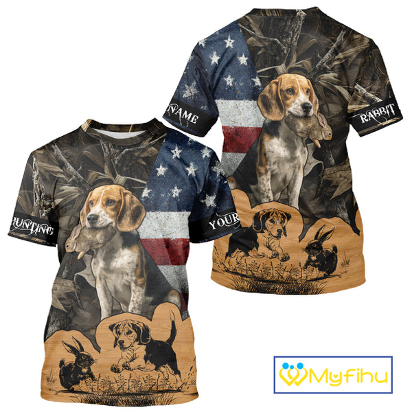Custom Rabbit Hunting Camo US Flag 3D Shirts for Hunters, Rabbit Hunting Clothing NBT214