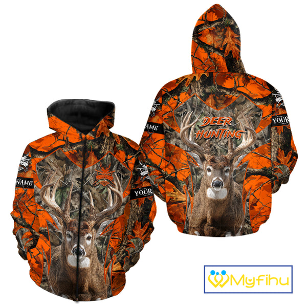 Whitetail Deer Hunting Orange Forest Camo 3D Printed Shirts, Hunting Hoodie Gift for Men NBT319