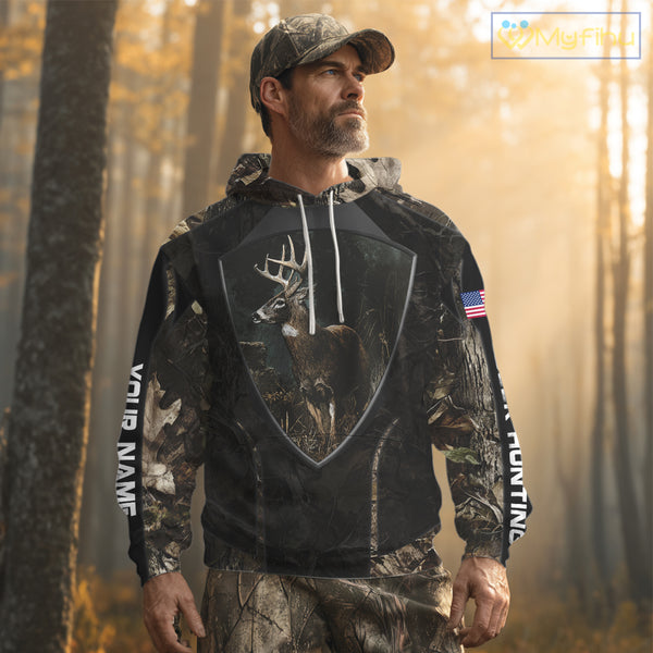 Whitetail Deer Hunting Camo US Flag 3D All Over Printed Shirts, Best Deer Hunting Gifts for Men NBT222