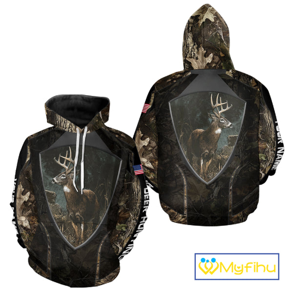 Whitetail Deer Hunting Camo US Flag 3D All Over Printed Shirts, Best Deer Hunting Gifts for Men NBT222