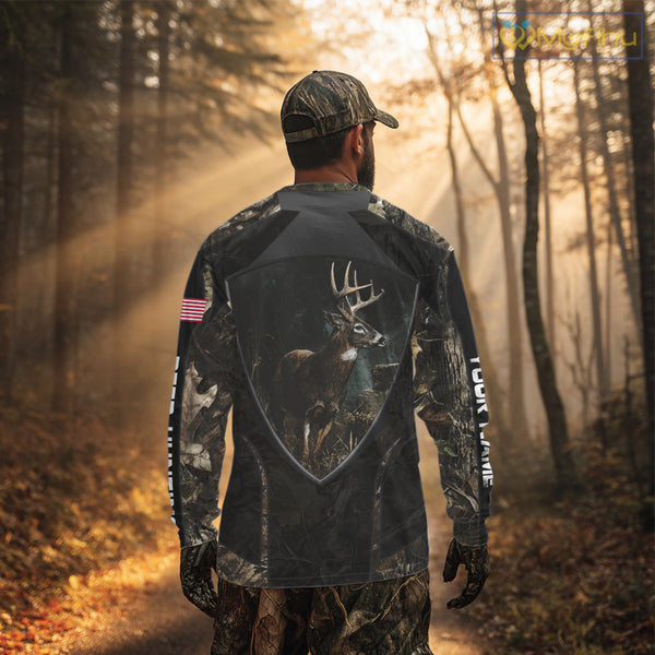 Whitetail Deer Hunting Camo US Flag 3D All Over Printed Shirts, Best Deer Hunting Gifts for Men NBT222