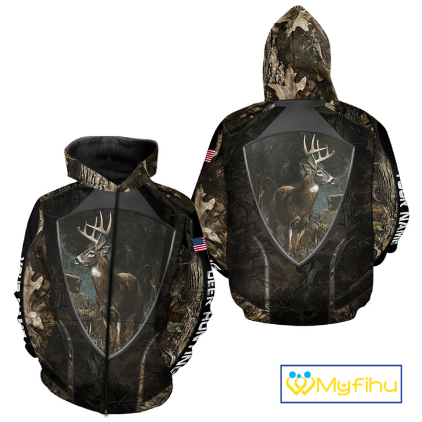 Whitetail Deer Hunting Camo US Flag 3D All Over Printed Shirts, Best Deer Hunting Gifts for Men NBT222