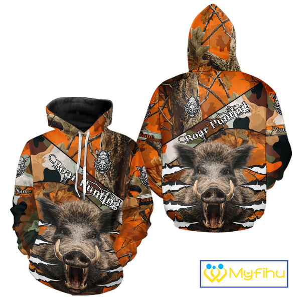 Wild Hog Hunting Orange Camouflage Custom Name Shirts, Personalized Boar Hunting Shirts NBT133