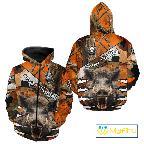 Wild Hog Hunting Orange Camouflage Custom Name Shirts, Personalized Boar Hunting Shirts NBT133