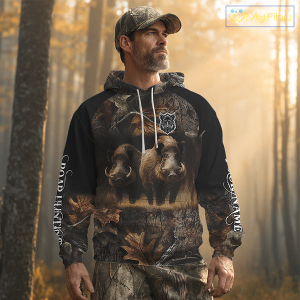 Wild Boar Hunting Forest Camouflage 3D Custom Name Shirts, Boar Hunting Gift Ideas for Hunters NBT224