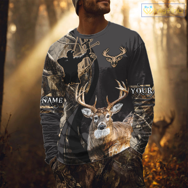 Deer Bow Hunting Camouflage Custom Name Shirts, Personalized Deer Hunting Clothes NBT342