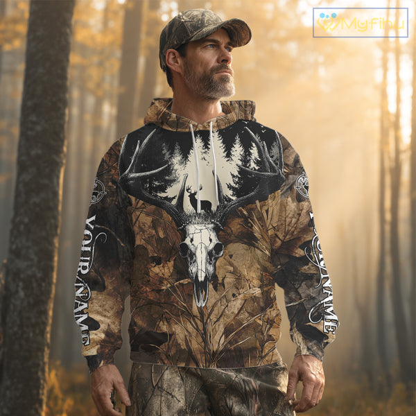 Personalized Deer Hunting Camo with Deer Skull 3D Printing Shirts Hunting Gift for Hunter NBT290