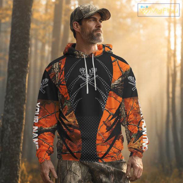 Personalized Deer Hunting Orange Camo 3D Printed Shirts, Hunting Gift Ideas for Hunter NBT237