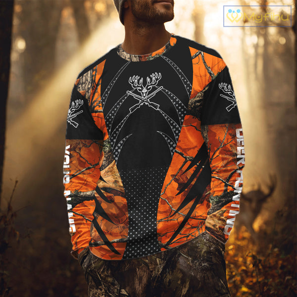 Personalized Deer Hunting Orange Camo 3D Printed Shirts, Hunting Gift Ideas for Hunter NBT237
