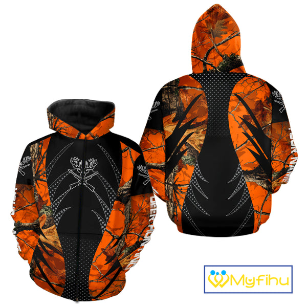 Personalized Deer Hunting Orange Camo 3D Printed Shirts, Hunting Gift Ideas for Hunter NBT237