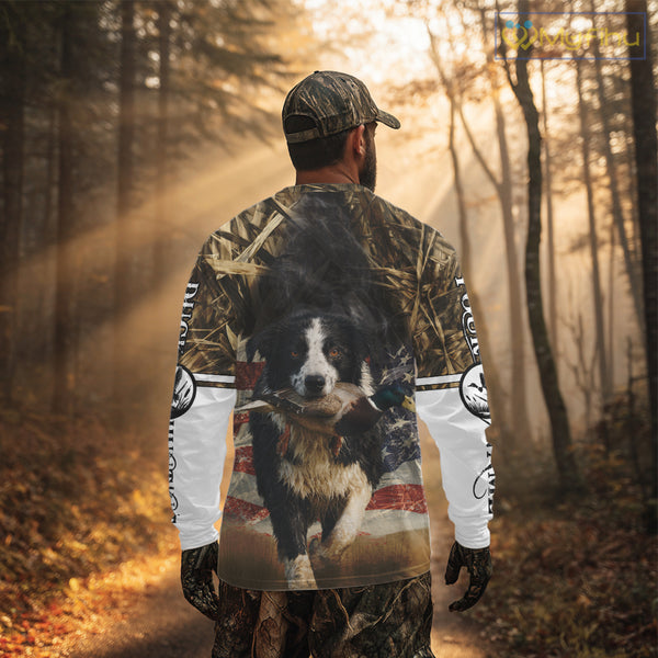 Border Collies Duck Hunting USA Flag Customized Name All Over Printed Shirts, Hunting Gifts NBT153