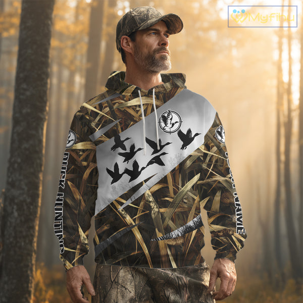 Duck Hunting Mallard Duck Waterfowl Custom Name 3D All Over Print Shirt, Hunting Gifts for Men NBT295