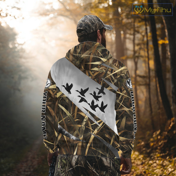 Duck Hunting Mallard Duck Waterfowl Custom Name 3D All Over Print Shirt, Hunting Gifts for Men NBT295