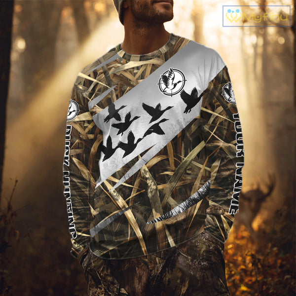 Duck Hunting Mallard Duck Waterfowl Custom Name 3D All Over Print Shirt, Hunting Gifts for Men NBT295