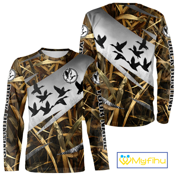 Duck Hunting Mallard Duck Waterfowl Custom Name 3D All Over Print Shirt, Hunting Gifts for Men NBT295