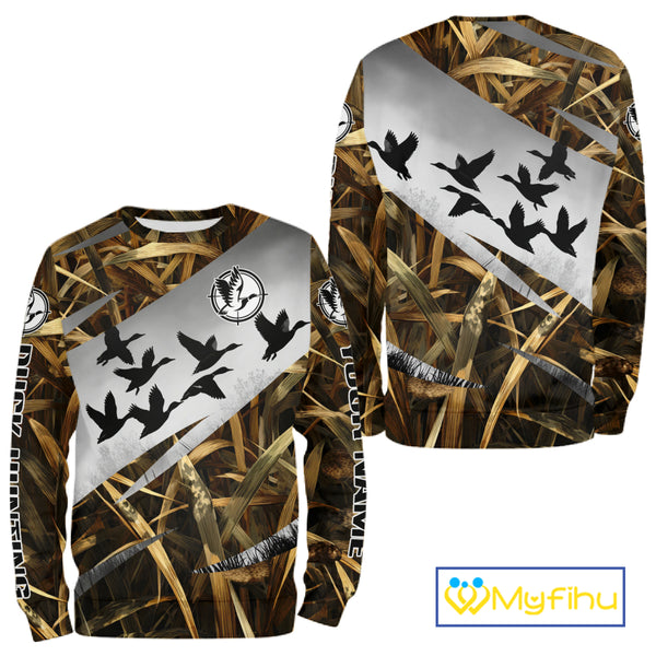 Duck Hunting Mallard Duck Waterfowl Custom Name 3D All Over Print Shirt, Hunting Gifts for Men NBT295