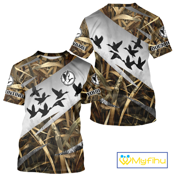 Duck Hunting Mallard Duck Waterfowl Custom Name 3D All Over Print Shirt, Hunting Gifts for Men NBT295