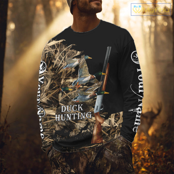 Camouflage Duck Hunting Custom Name 3D All Over Printing Shirts, Duck Hunting Gifts NBT159