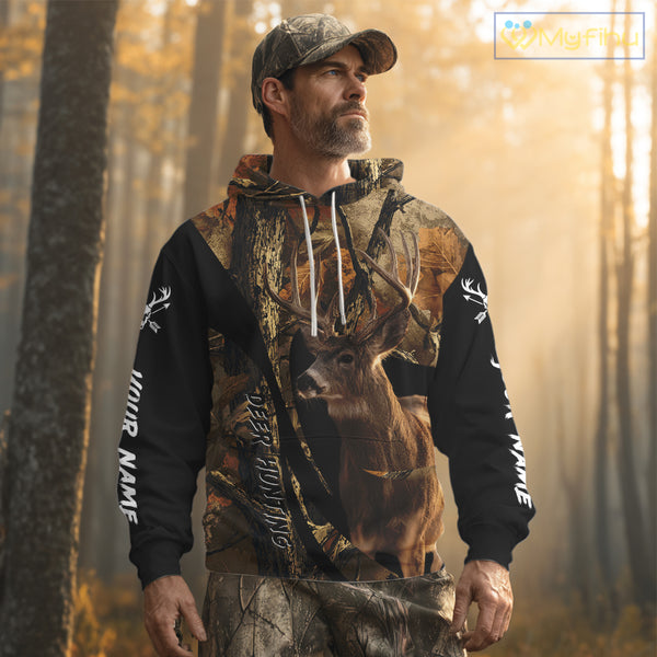 Whitetail Deer Hunting Shirt Custom Name Fall Camo, Season Deer Hunting Clothes For Men NBT252