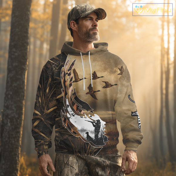 Duck Hunting Brown Grass Camo 3D All Over Printing Custom Name Shirts, Duck Hunting Gifts NBT168