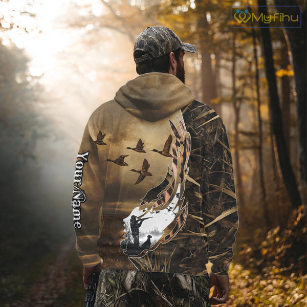Duck Hunting Brown Grass Camo 3D All Over Printing Custom Name Shirts, Duck Hunting Gifts NBT168