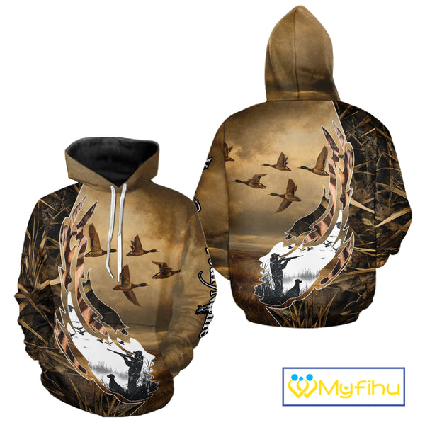 Duck Hunting Brown Grass Camo 3D All Over Printing Custom Name Shirts, Duck Hunting Gifts NBT168
