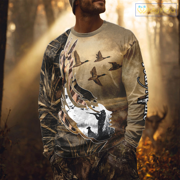 Duck Hunting Brown Grass Camo 3D All Over Printing Custom Name Shirts, Duck Hunting Gifts NBT168