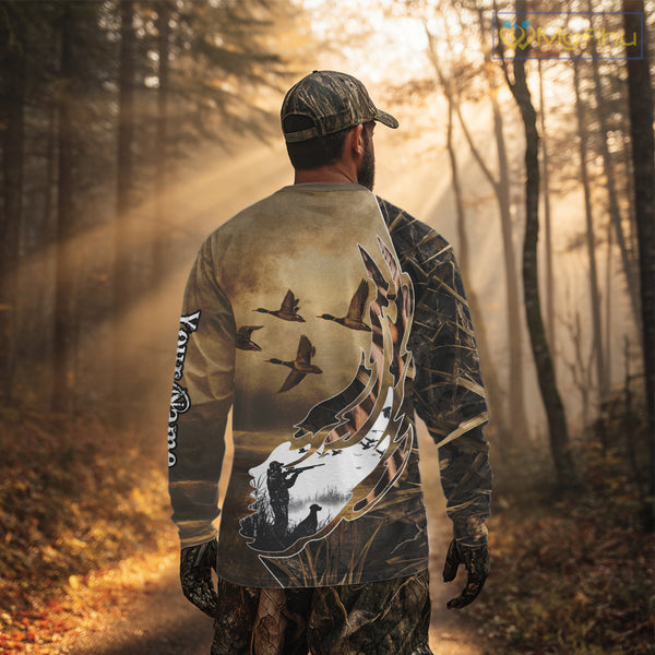 Duck Hunting Brown Grass Camo 3D All Over Printing Custom Name Shirts, Duck Hunting Gifts NBT168