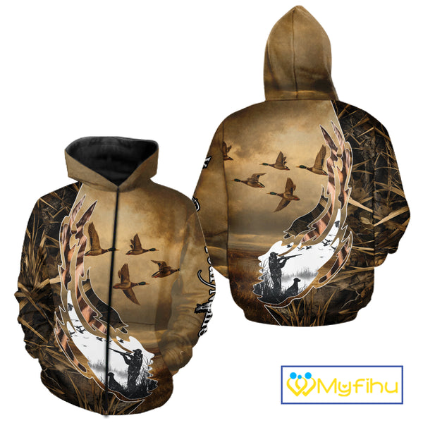 Duck Hunting Brown Grass Camo 3D All Over Printing Custom Name Shirts, Duck Hunting Gifts NBT168