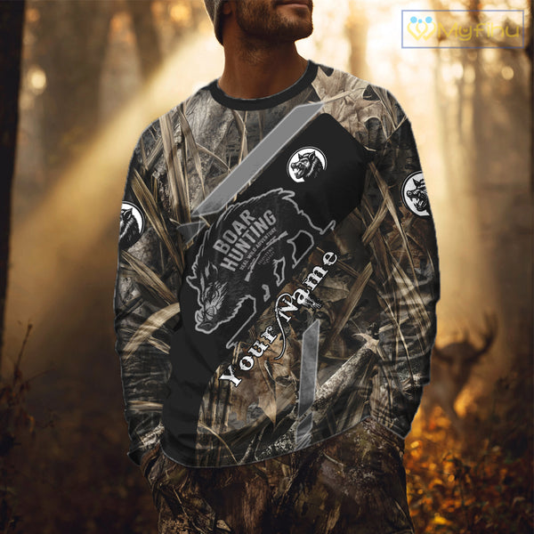 Boar Hunting Camouflage Custom Name Shirts, Personalized Boar Hunting Clothes, Hunting Gifts NBT175