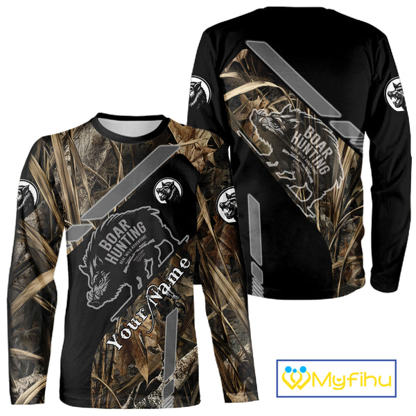 Boar Hunting Camouflage Custom Name Shirts, Personalized Boar Hunting Clothes, Hunting Gifts NBT175