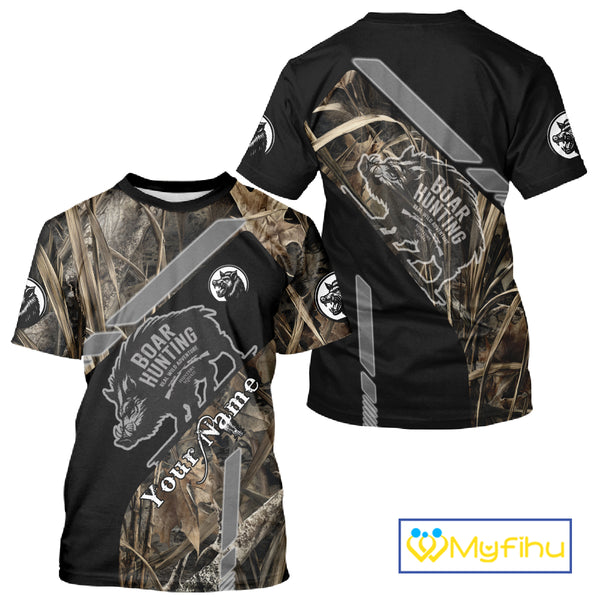 Boar Hunting Camouflage Custom Name Shirts, Personalized Boar Hunting Clothes, Hunting Gifts NBT175
