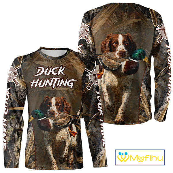 Brittany Dog Mallard Duck Hunting 3D Custom Name Shirts for Men, Hunting Gifts for Hunters NBT254