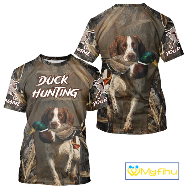Brittany Dog Mallard Duck Hunting 3D Custom Name Shirts for Men, Hunting Gifts for Hunters NBT254