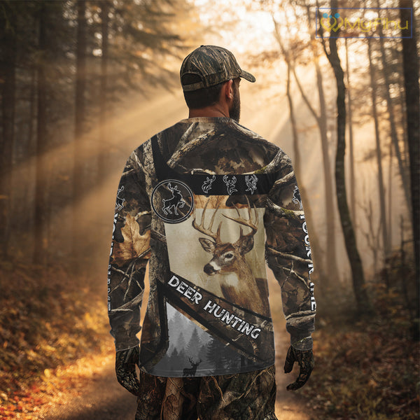 Beautiful Whitetail Deer Hunting Forest Camo 3D Custom Name Shirts for Men, Deer Hunting Gifts NBT259