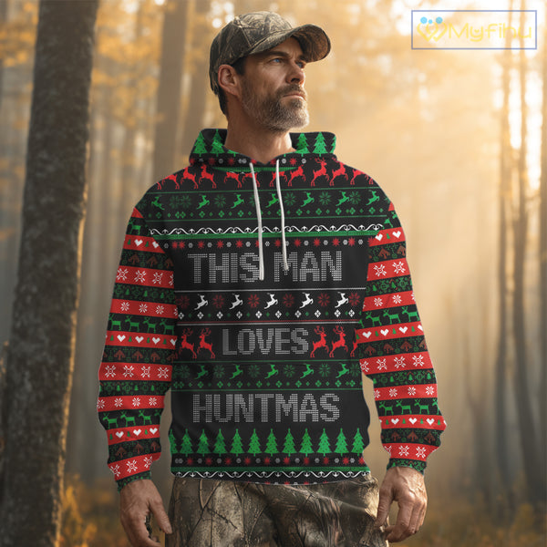Deer Hunting Funny Ugly Christmas Sweatshirt Full Print Shirts Christmas Pattern, Christmas Gift NBT301