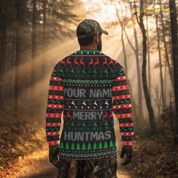 Deer Hunting Funny Ugly Christmas Sweatshirt Full Print Shirts Christmas Pattern, Christmas Gift NBT301